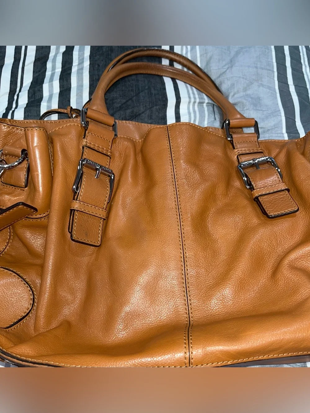 Michael Kors Cognac Leather Shoulder Bag with MK Logo Charm